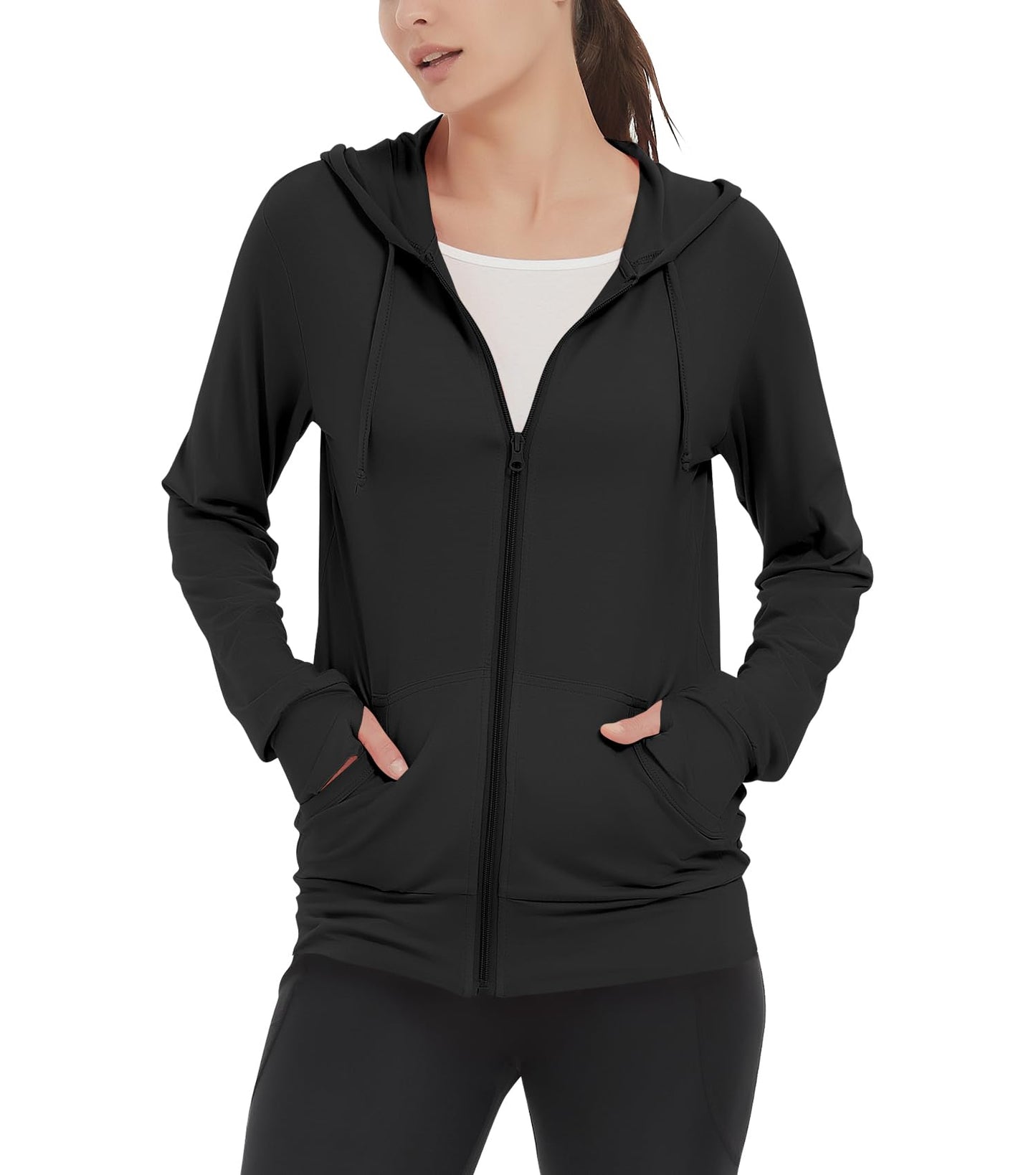 LETAOTAO Womens' Lightweight Zip Up Hoodies Stretch Thin Summer Jackets For Women Black