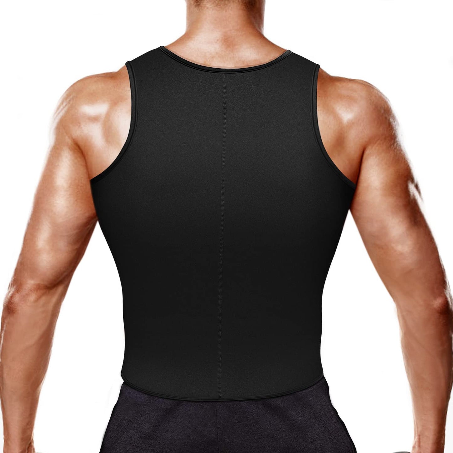 RIBIKA Mens Neoprene Sauna Suit Hot Sweat Vest Compression Shirts Waist Trainer Sleeveless Fitness Workout Zipper Top Black