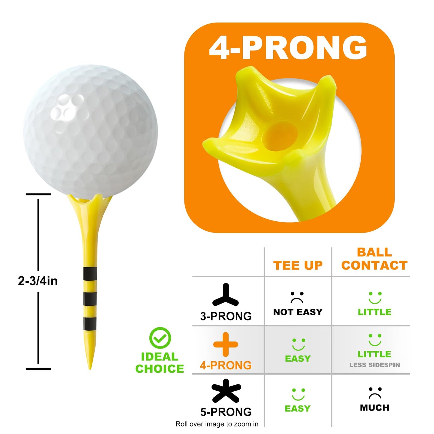 Full Choice Plastic Golf Tees 100 Pack 2-3/4", Enhanced Durability & Stability, Engineered to Minimize Friction and Side Spin