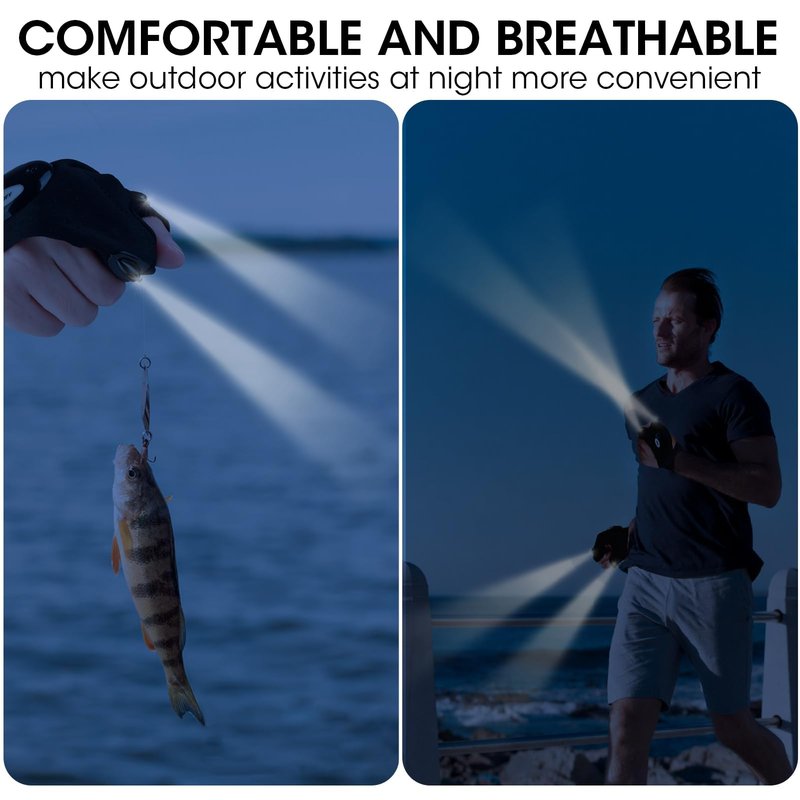 OMASUNB Flashlight Gloves for Men, 4 PCS (2 Pairs) LED Gloves, with Finger Flashlights for Fishing, Repairing and Camping, Ideal Gifts for Men, Dads and Boyfriends on Valentines Day and Birthdays