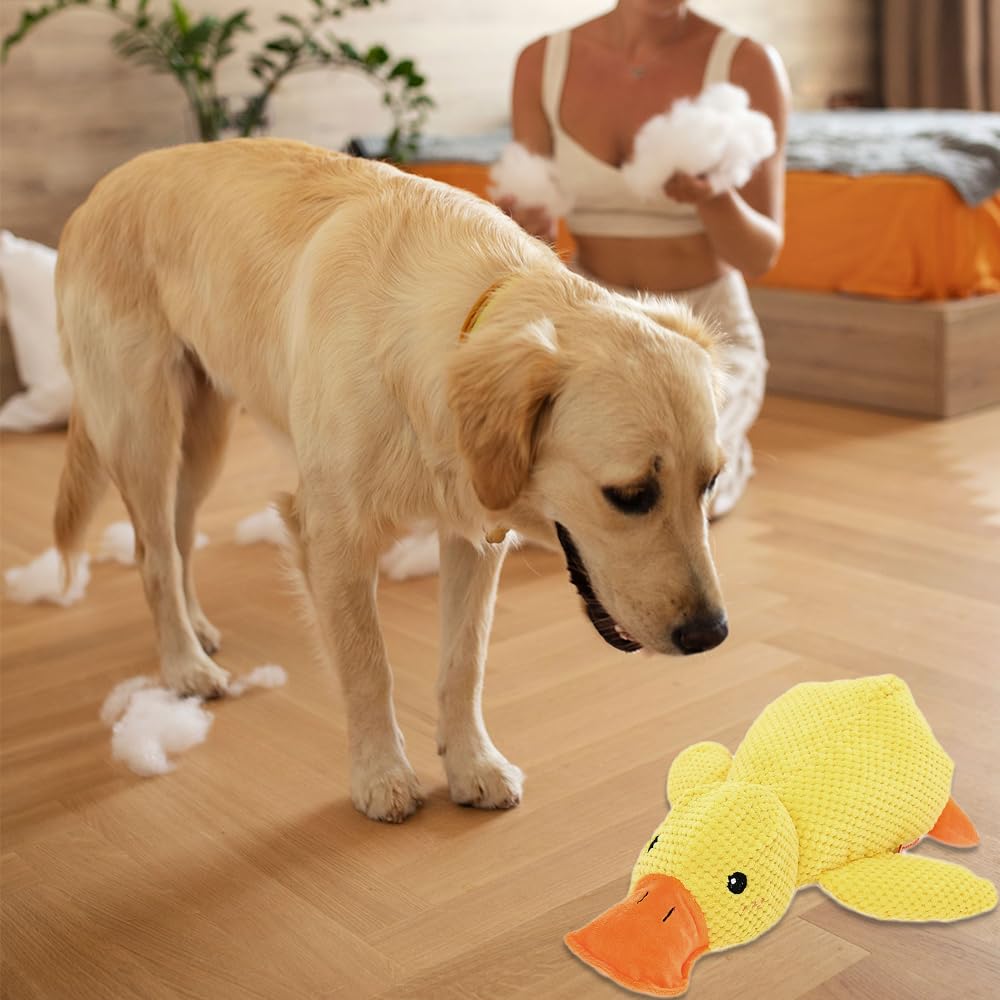 Mellow Calming Duck Dog Toy, 2026 New Calming Duck Toy for Dogs, Interactive Toy with Quack Sound, Soft Plush Stuffed Calming Duck Pillow, Durable Stuffed Dog Puppy Toys for Puppy Keep Busy (A)