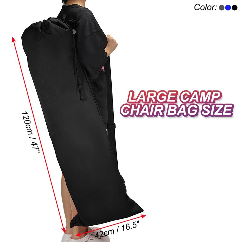 PATIKIL 48 Inch Camp Chair Replacement Bag, 1 Pack Foldable Camping Chair Bag 900D Oxford Large Mouth Carry Bag with Adjustable Shoulder Strap for Outdoor Camping, Black
