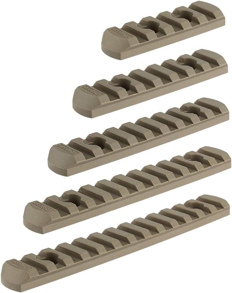 Aecktech Polymer Rail Sections - Lightweight 5-Slot, 7-Slot, 9-Slot, 11-Slot, 13-Slot with 10 Nuts & Screws | 5 Pieces (Tan)