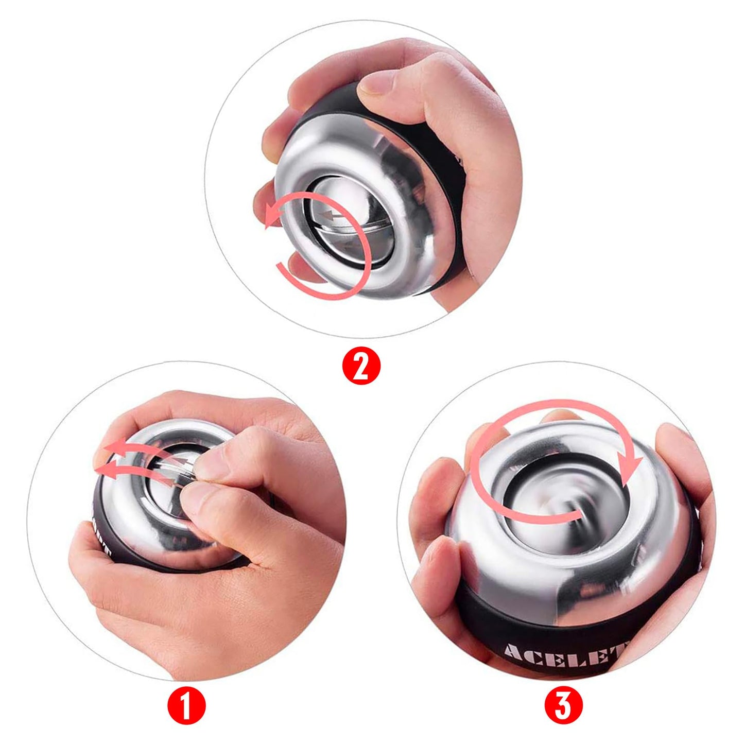 ACELETE Gyro Ball Wrist Exerciser Gyroscope Ball Forearm Strengthener for Stronger Wrist Bones and Muscle (Metal)