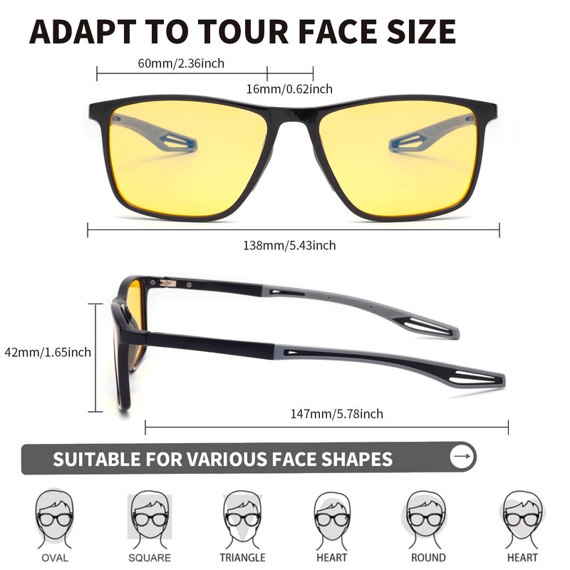 JixGien Night Driving Glasses for Men, Anti-Glare Polarized Yellow Lenses, Night Vision Glasses with UV400 Protection for Nighttime Driving(Black)