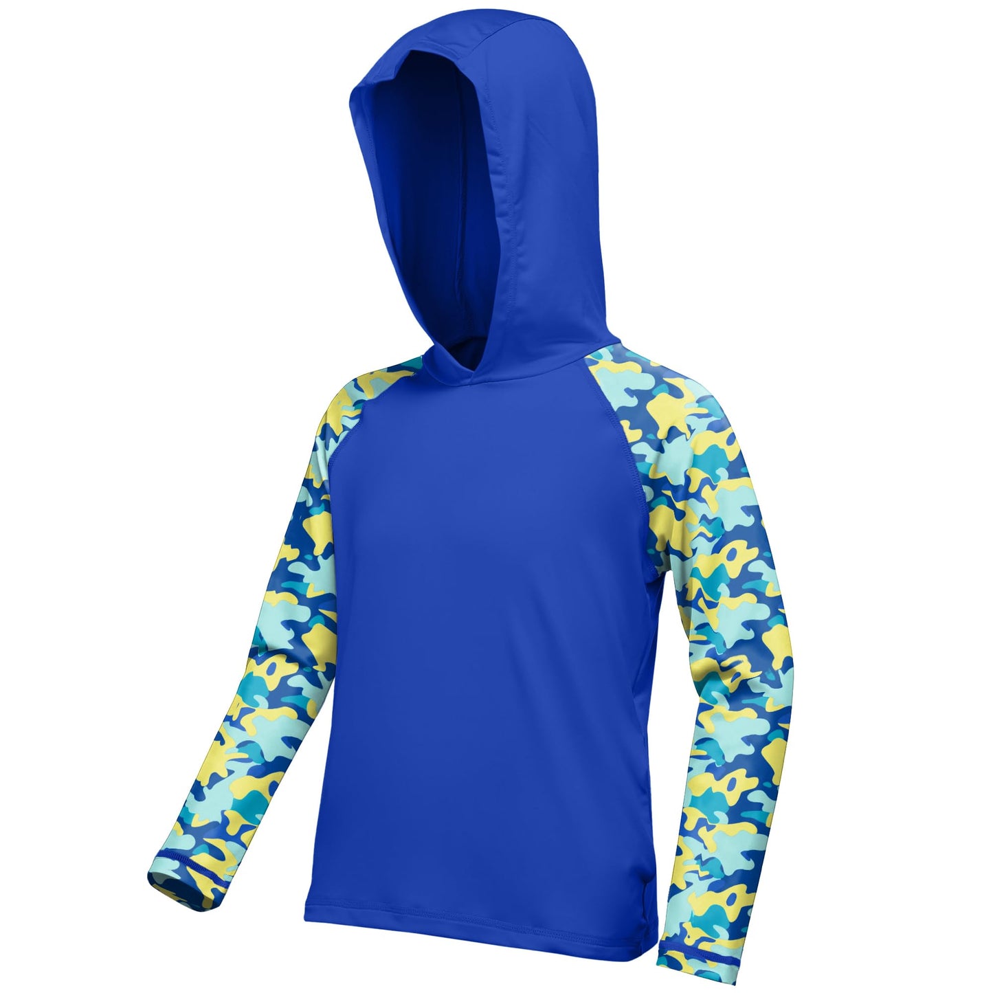 DRONIRING Boys Rash Guard Swim Hoodie, UPF 50+ UV Sun Protection Long Sleeve Fishing Shirt, Kids Youth SPF Water Shirts Cobalt Blue