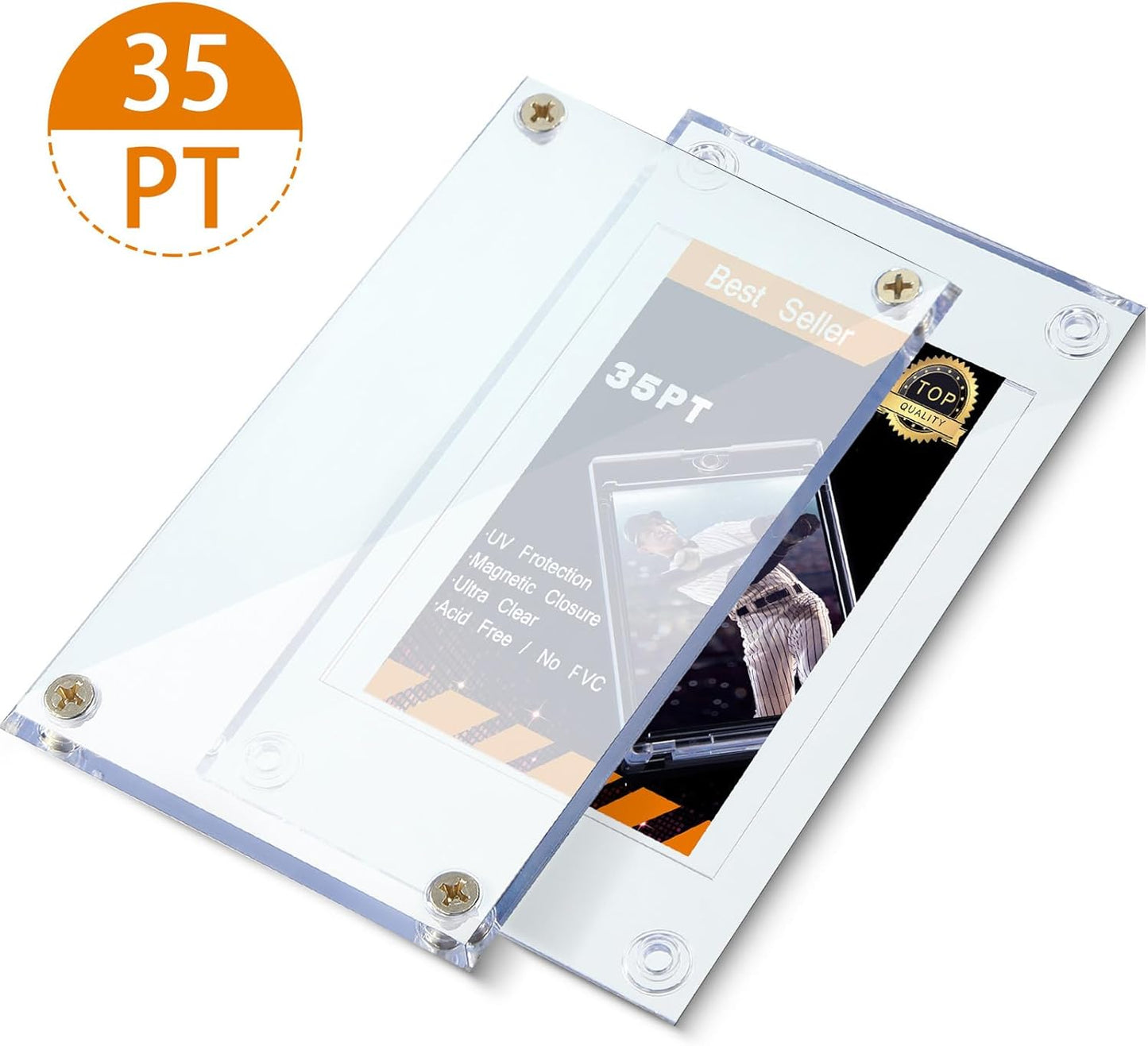 Trading Card Protector - 10 Acrylic Holders for Baseball & Football | 35 Pt Clear Display