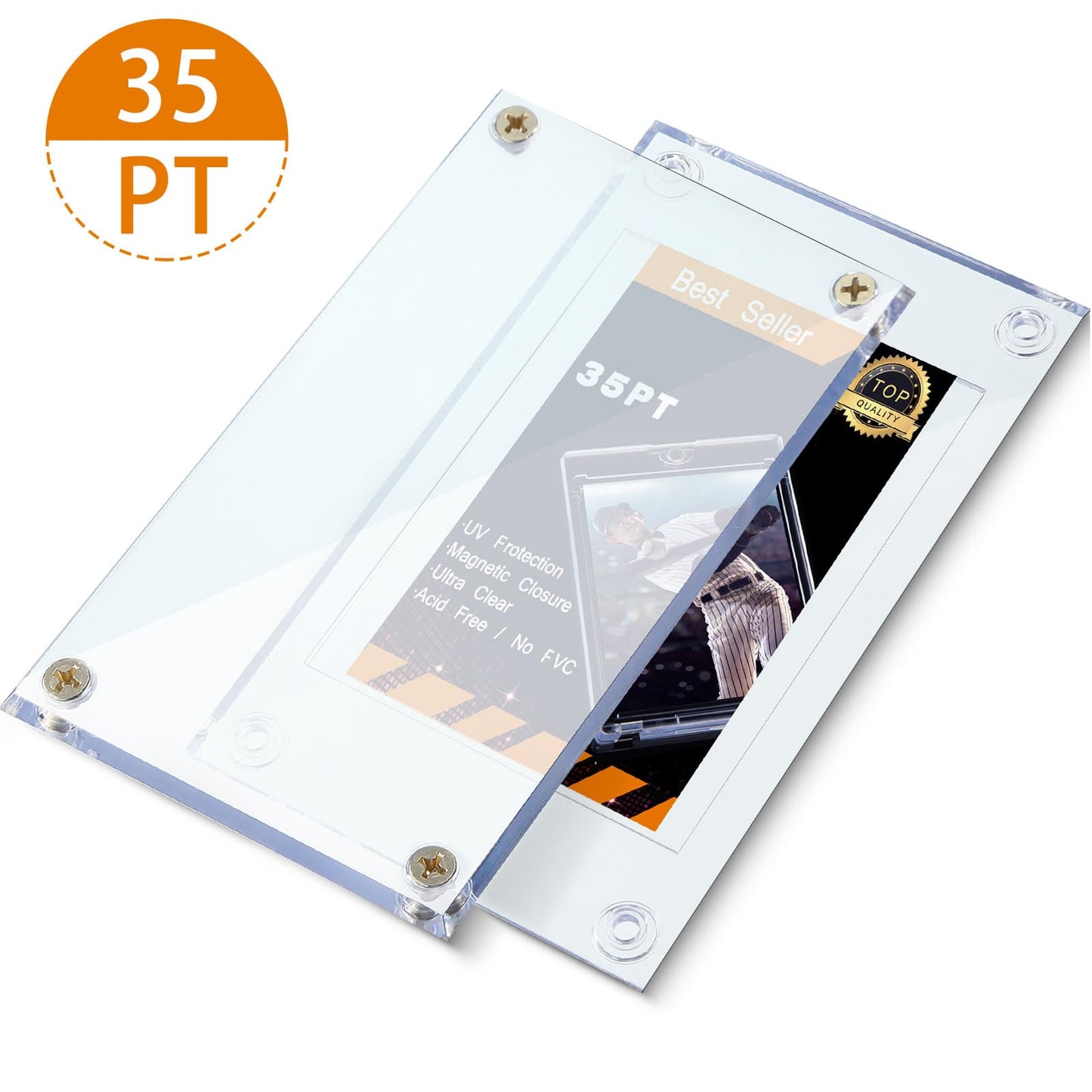 Jetec 40 Pieces Trading Card Protector Baseball Screw Card Holder 35 Pt Acrylic Clear Display Protector for Baseball Football Sports Trading Game Storage and Display