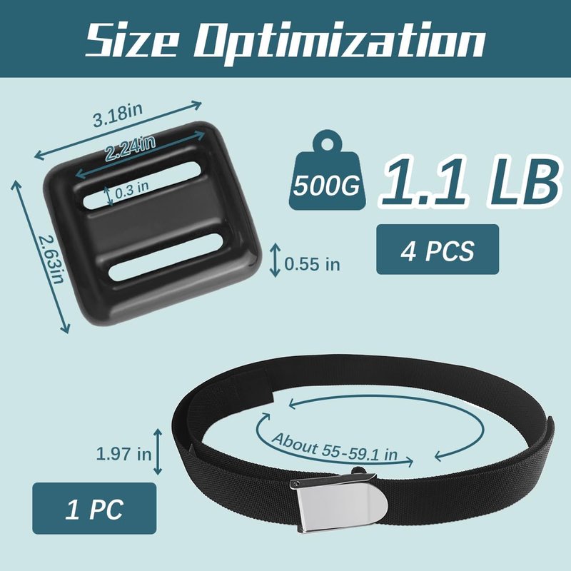 Diving Weight Belt Set - 4 Pcs Nylon Belt with Metal Block Buckle for Free Diving | Adjustable Size