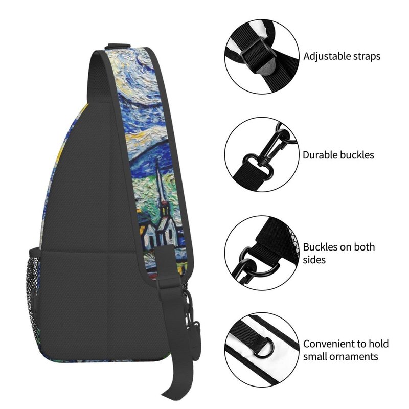 GTEVUTS Starry Painting Night Blue Sling Backpack, Fashion Casual Crossbody Chest Shoulder Bag Travel Camping Daypack for Women Men