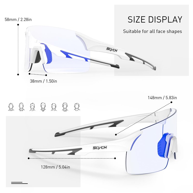 SCVCN Photochromic Cycling Glasses Frameless Sports sunglasses for Men Women - Ideal For Baseball, Bike, Golf, Running
