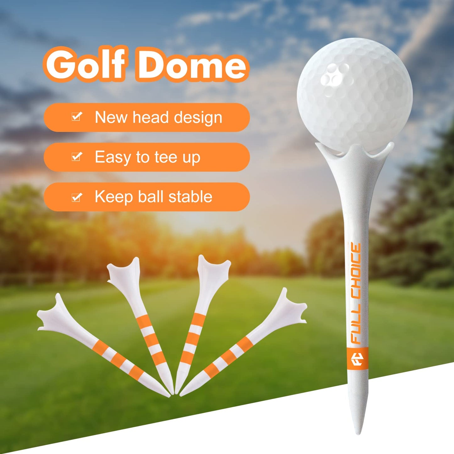 Full Choice Plastic Golf Tees 60 Pack (2-3/4") - Reduce Friction & Increase Distance, Golf Plastic Tees (White with Blue Strips