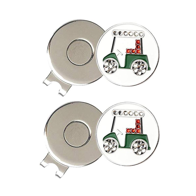 PINMEI Crystal Golf Ball Markers Golf Hat Clips Sets Pack of 2 (2 Golf CART)