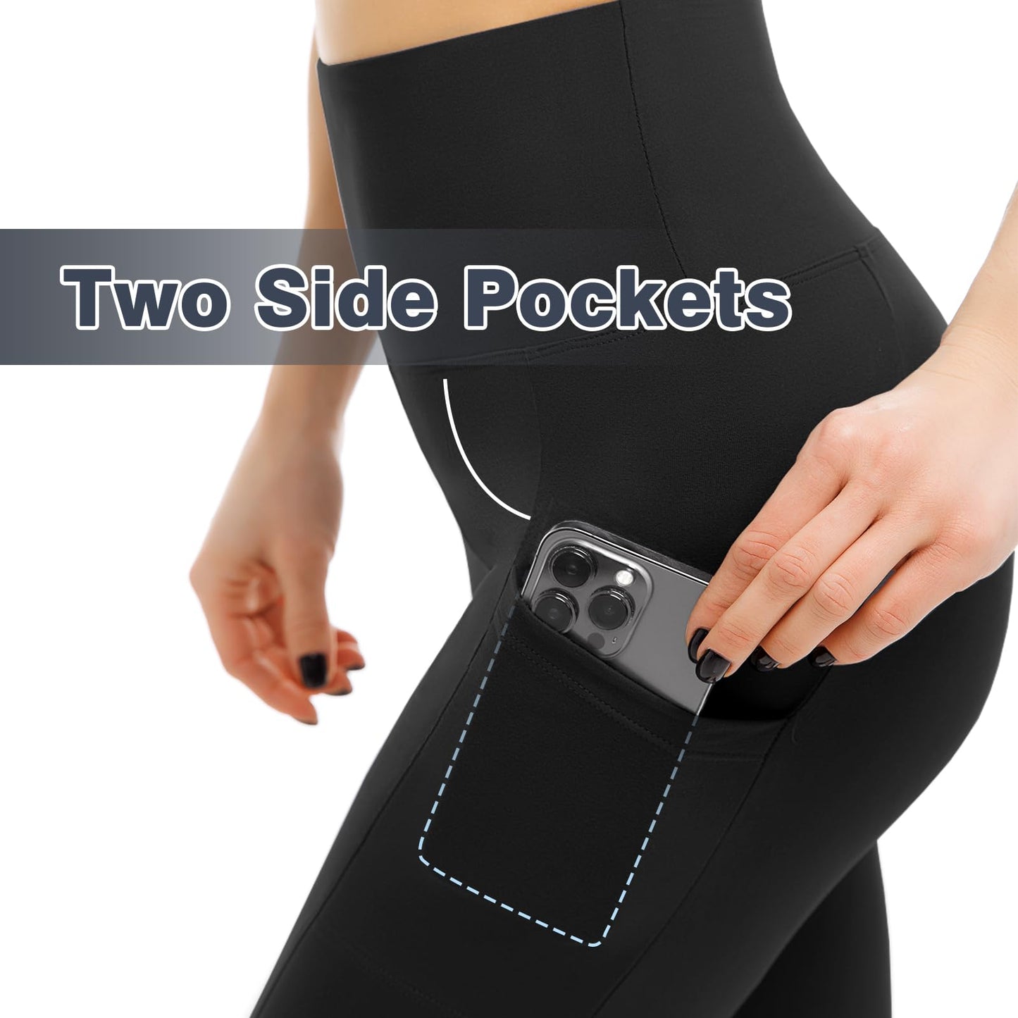 Leafigure 2 Pack Leggings with Pockets for Women, High Waisted Soft Leggings for Yoga Gym Black/Grey LXL