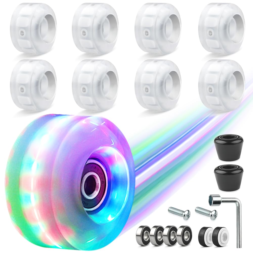 8 Pack 82A Motion-Activated Glow Skate Wheels with Bearings (54x32mm) – No Batteries Needed for Double Row Skates & Skateboards – Indoor/Outdoor PU Wheels