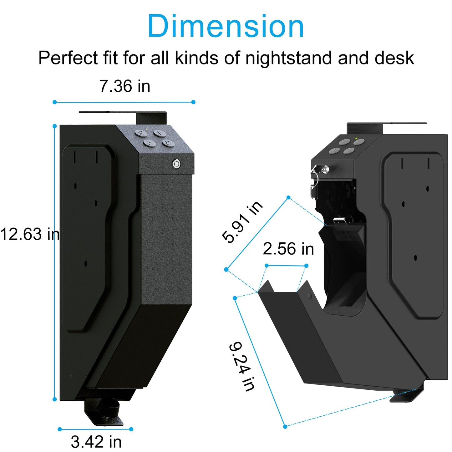 VERPROOF Gun Safe Quick Access Handgun Firearm Safes for Pistols Drop Down Single Gun Safety for Nightstand Wall Mount Bedside Desk Vehicle Bed Personal Safe with Keypad Lock and Key Lock