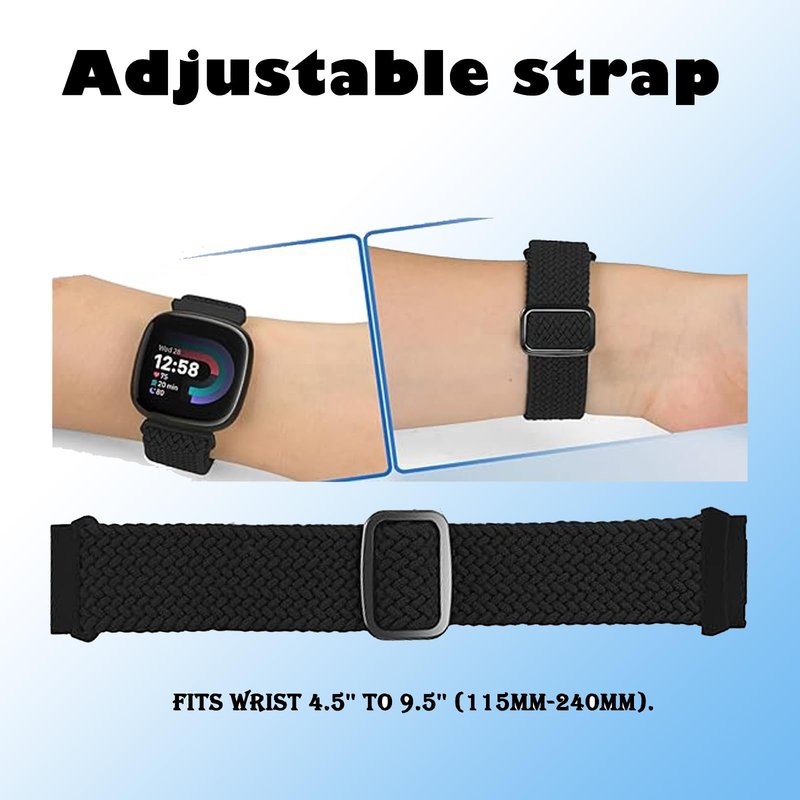 2 Pack Braided Stretchy Band Compatible for Fitbit Sense & Sense 2 Bands / Fitbit Versa 3 & 4 Bands, Classic Soft Breathable Adjustable Sport Smartwatch Replacement Wristband for Women Men (Starlight
