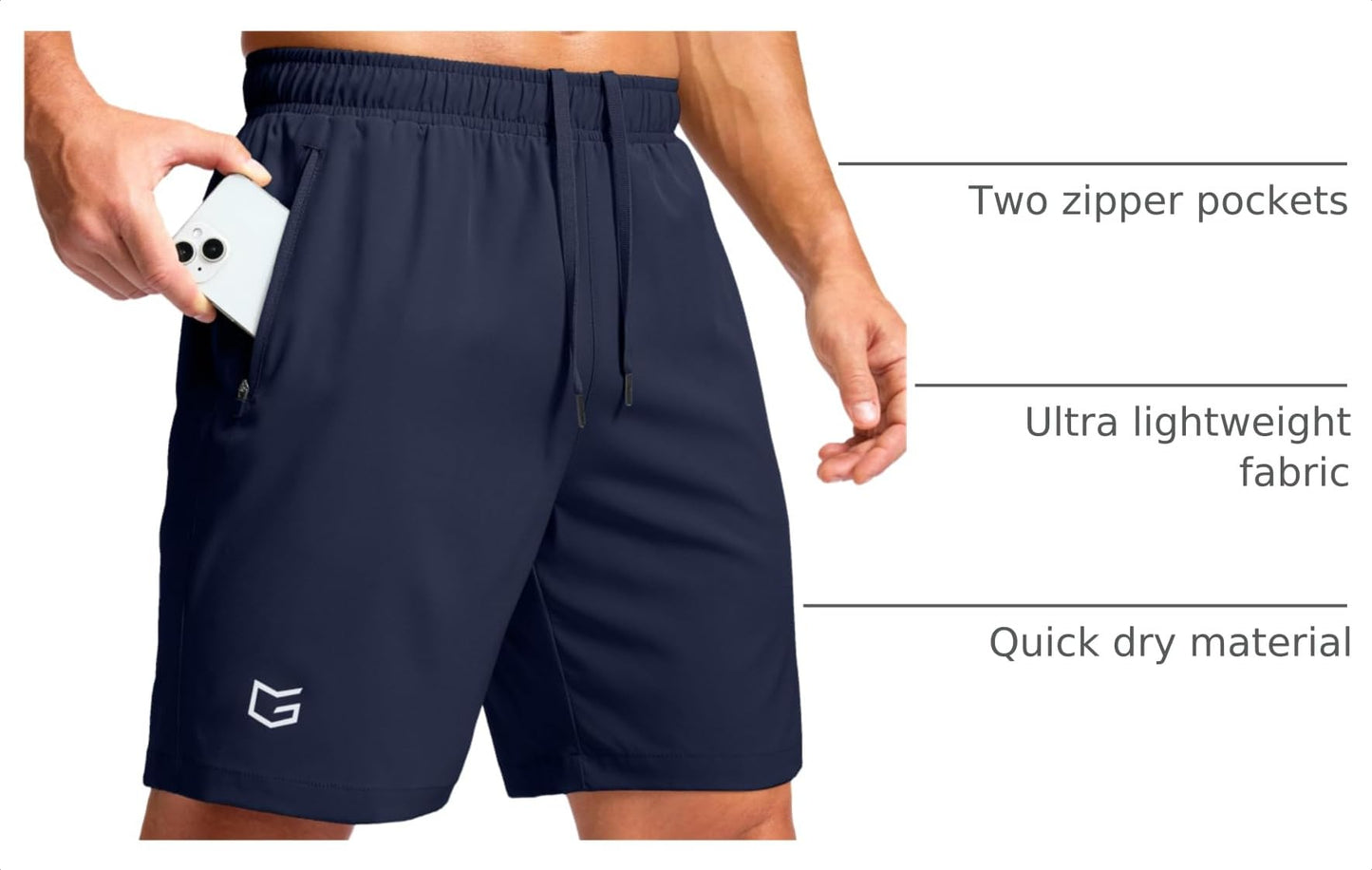 G Gradual Men's Athletic Running Shorts with Zipper Pockets Quick Dry 7"/ 5"/ 9" Workout Gym Shorts for Basketball Hiking(Navy,7XL)
