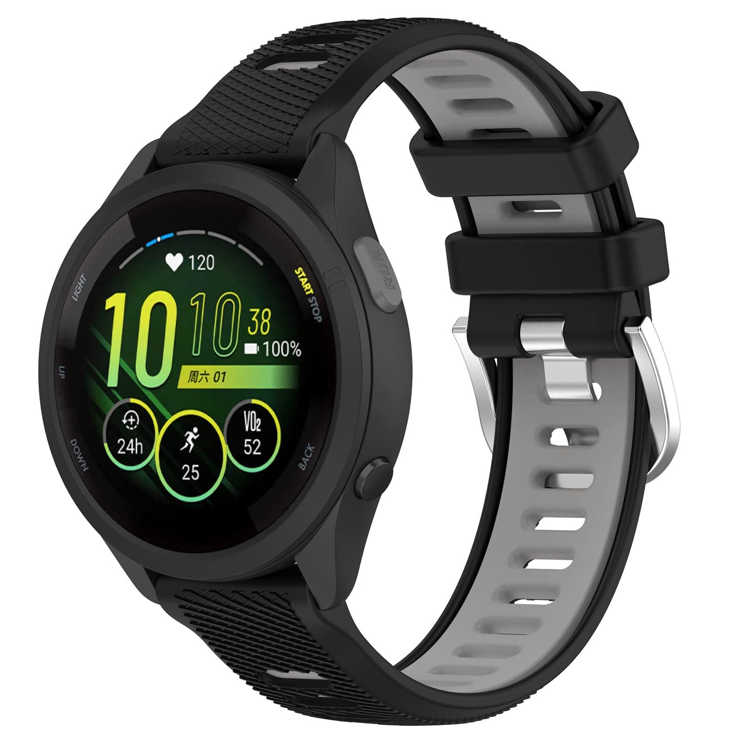 AWADUO Compatible with Garmin Forerunner 265/255/255 Music Replacement Band, 22mm Replacement Silicone Wrist Strap Bracelet Band, Soft And Durable(Black+Gery)