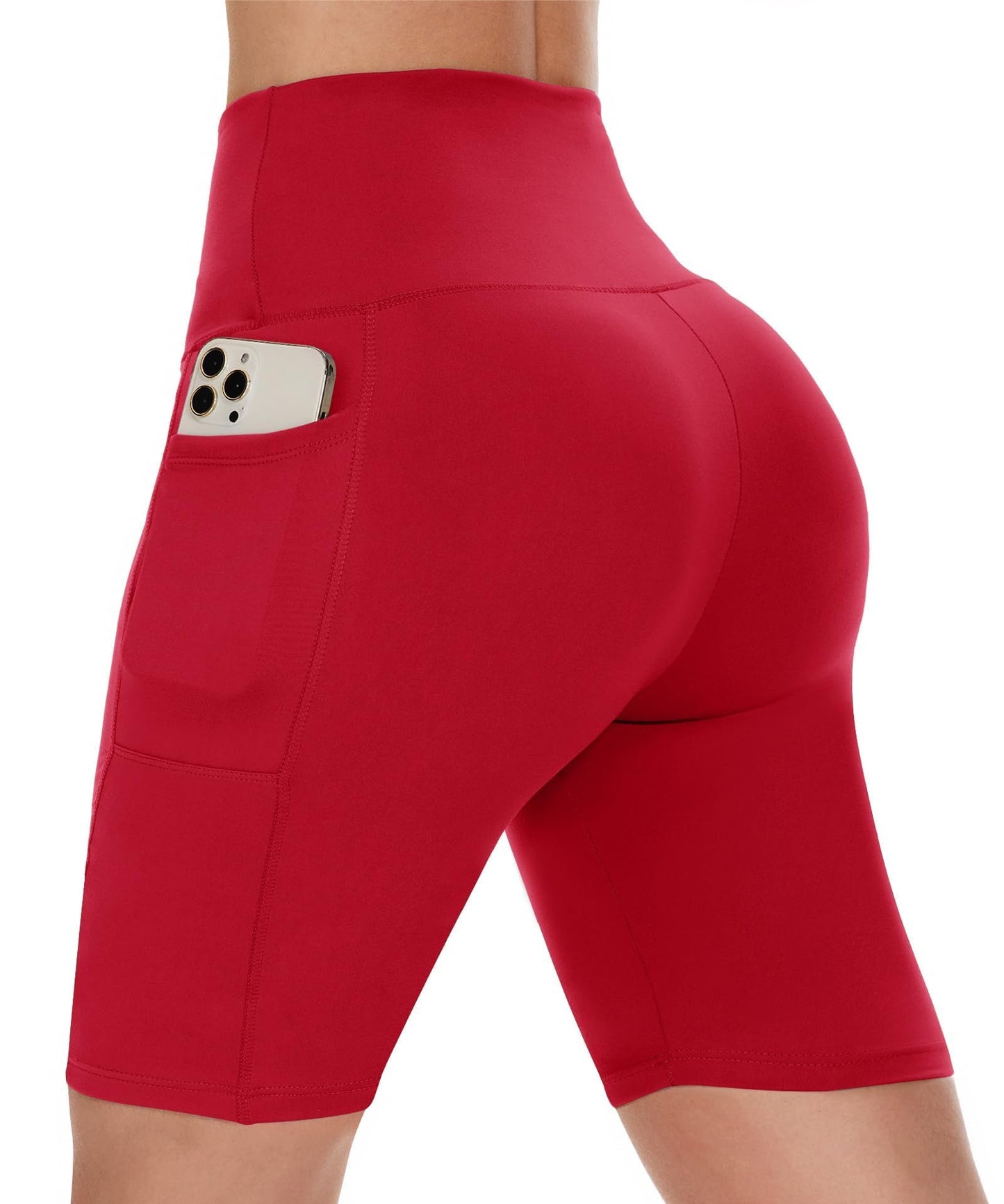 CAMPSNAIL Biker Shorts Women with Pockets - 3"/5"/8" High Waisted Workout Spandex Tummy Control Gym Running Yoga Shorts Red