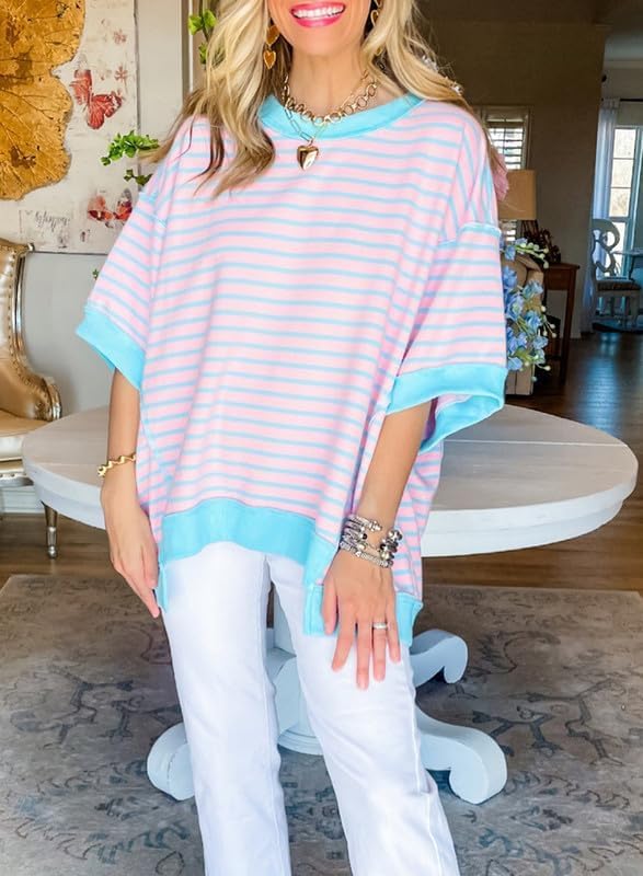 Casual Women's Short Sleeve Striped Sweatshirt | Comfortable Pullover T-Shirt Blouse