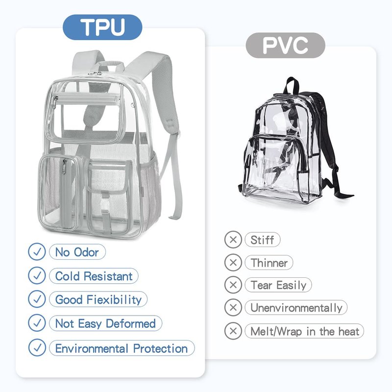 Cusangel Heavy Duty Clear Backpack for School,TPU Large 16X11X5 in Kids bookbag See Through Transparent Bookbag for Sport Event,Stadium Events&Work Backpacks(Grey-16in)