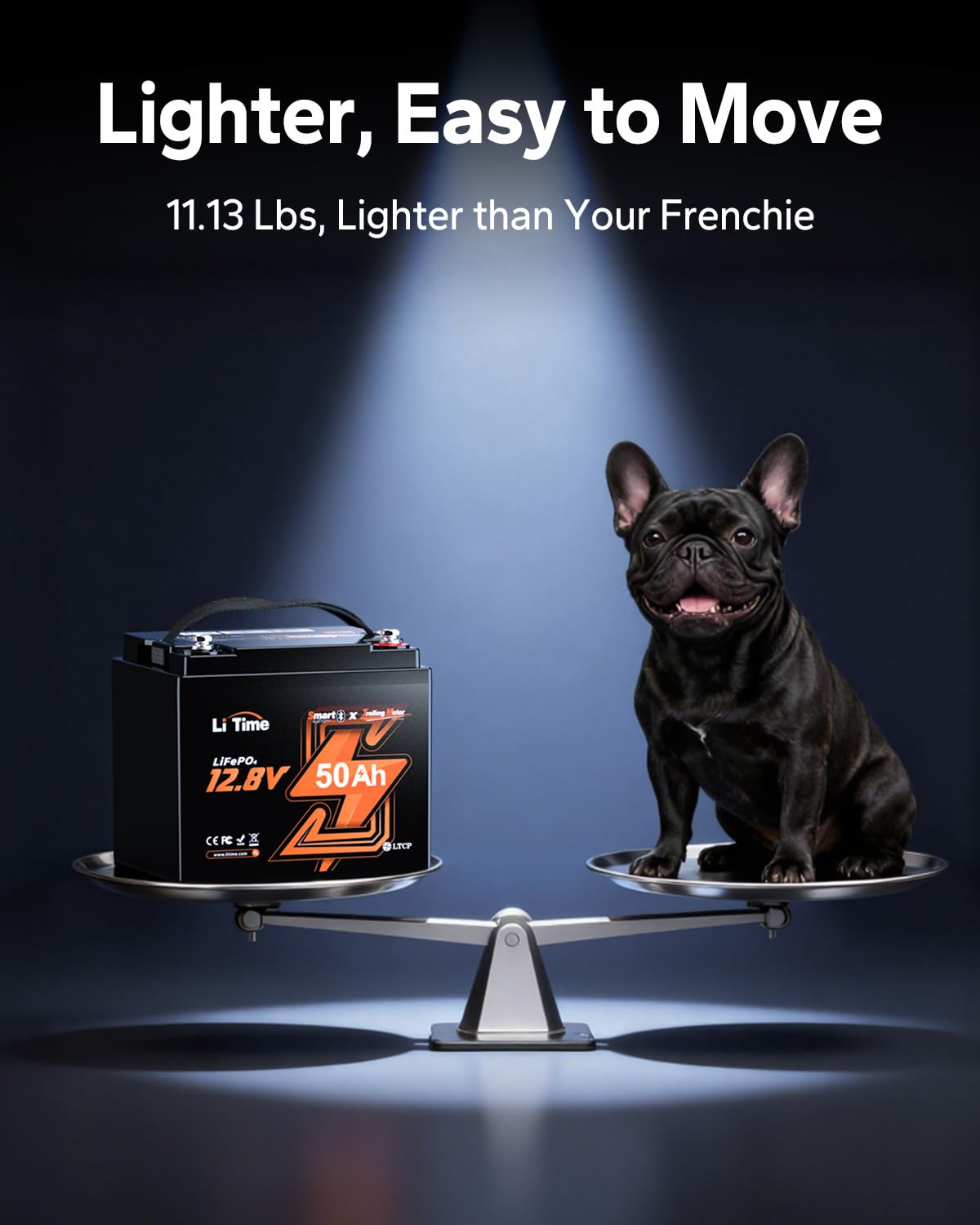 LiTime 12V 50Ah LiFePO4 Lithium Trolling Motors Battery Bluetooth, 4000+ Deep Cycle Marine Battery with Low-Temp Protection, EV-Grade Cells & Smart 50A BMS, Perfect for RV, Boat, Fishing Finder