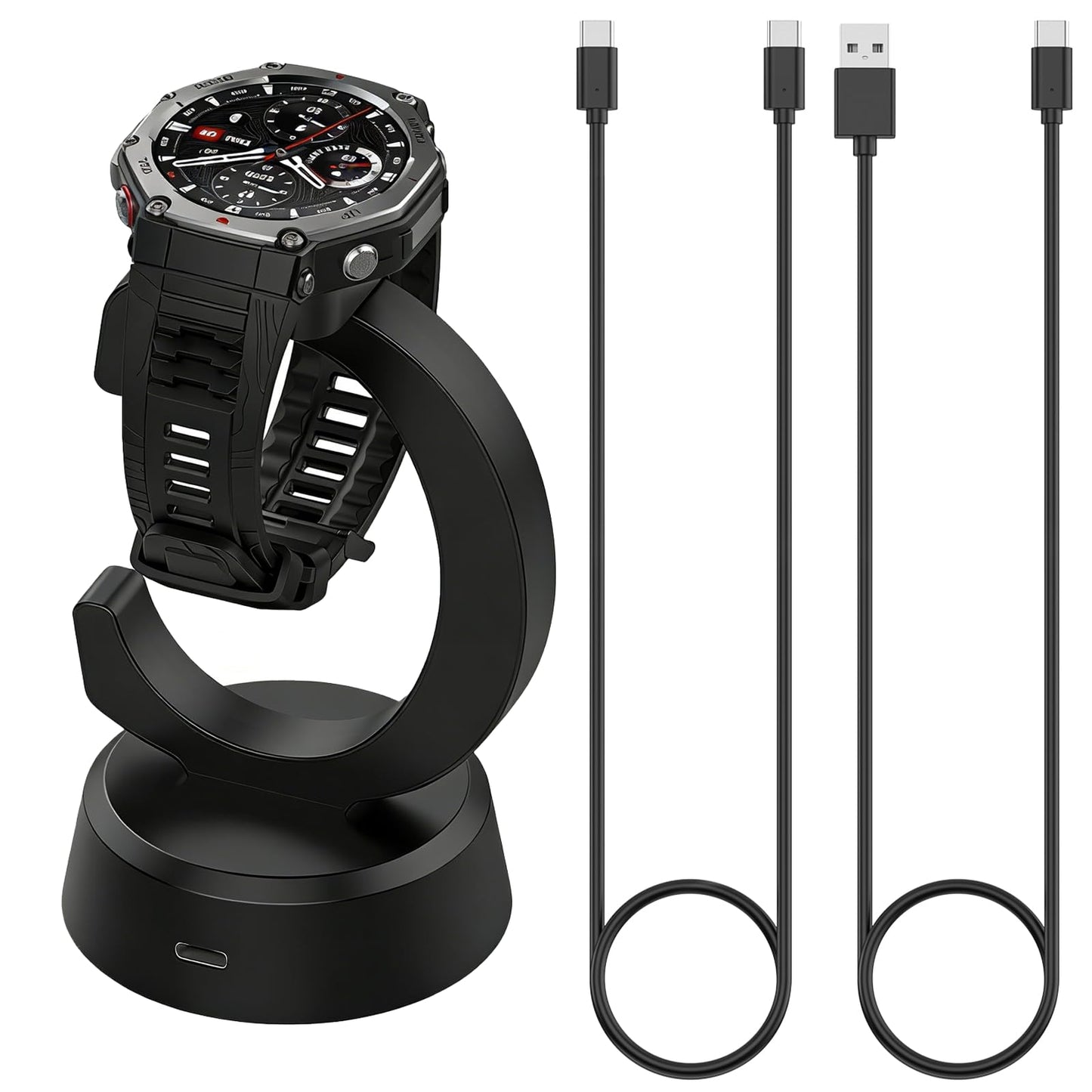 Magnetic Charging Stand for Amazfit Cheetah 2 Ultra/Pro, Active 3 Premium, T-Rex 3/3 Pro/Ultra 2, Active Max, Balance 1/2, Helio Strap with 2 Cables (USB-A & USB-C)