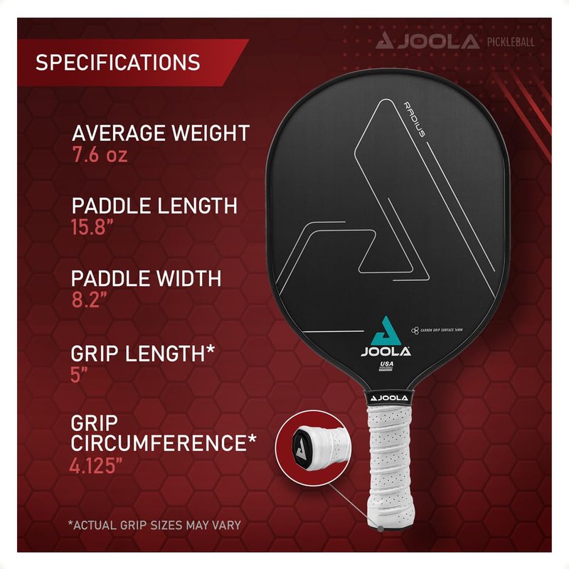 JOOLA Pickleball Paddles – Textured Carbon Grip Surface for Spin, Control & Power – Select Hyperion, Vision or Radius Shapes – Lightweight, Durable Rackets – Polypropylene Core – USAP Approved