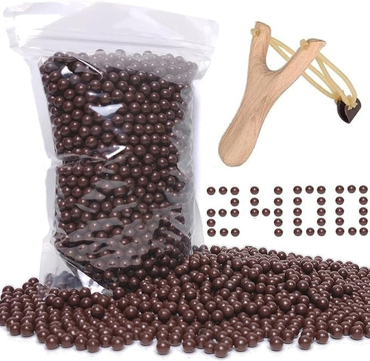 Timbocca Slingshot Ammo 3/8 Inch, 2400pcs Biodegradable Clay Sling Shot Ammo Ball, Come with Ammo Pouch or Wooden Slingshot (Black Ammo & Slingshot)