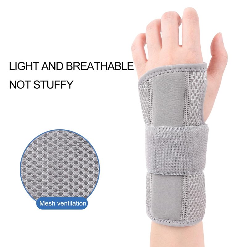 Carpal Tunnel Wrist Brace, Ergonomic Night Support Hand Brace with 1 Rigid Metal Splint and 1 Flexible Plastic Splint for Arthritis & Tendonitis Relief, Hand Splint Stabilizer for Men Women (Right Hand, Gray, Medium)