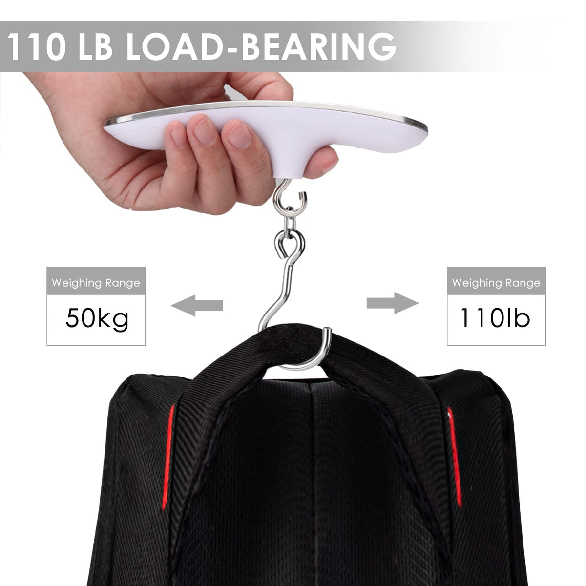 110lbs Archery Bow Scale for Draw Weight Digital Bow Scale with g/oz/kg/lb 4 Unit Conversions Luggage Scale for Traveling Bow Draw Weight Scale Recurve Bow Accessories (Silver) (Peak)
