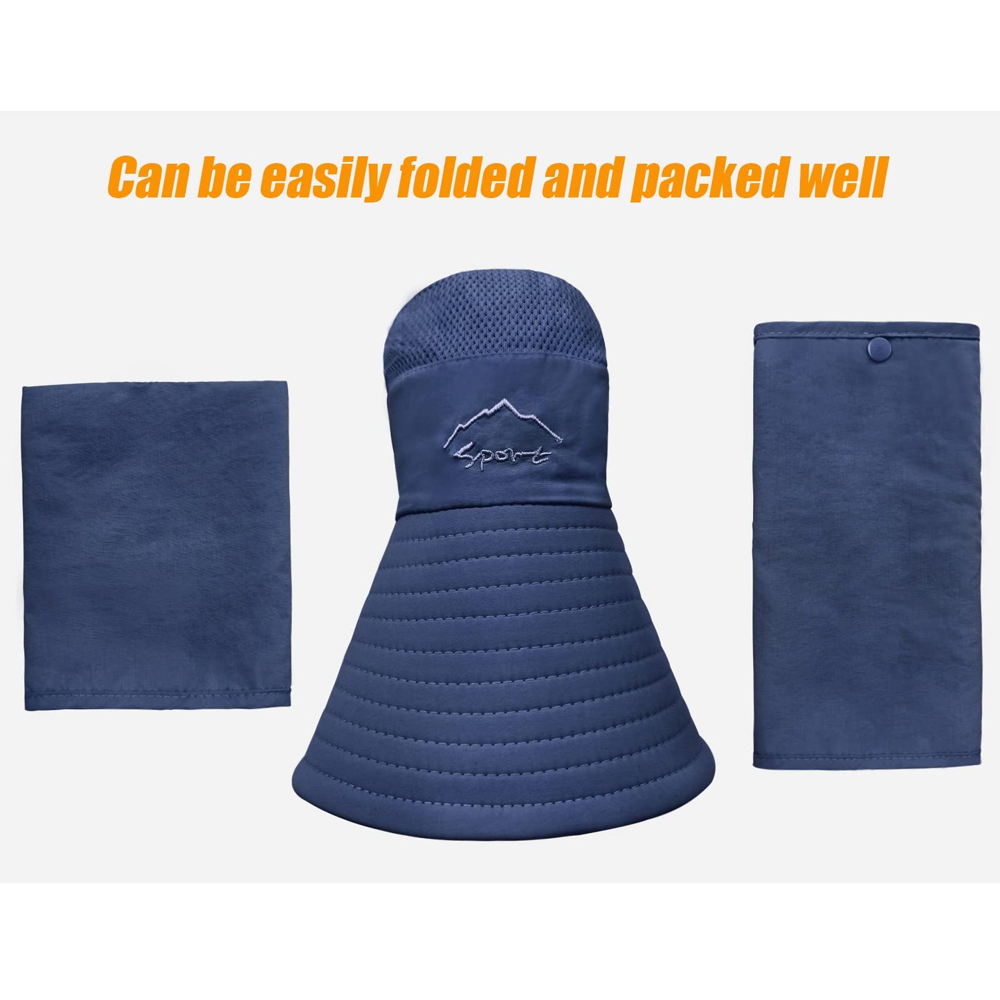 Fishing Hat for Men & Women, Outdoor UV Sun Protection Wide Brim Hat with Face Cover & Neck Flap Dark Blue