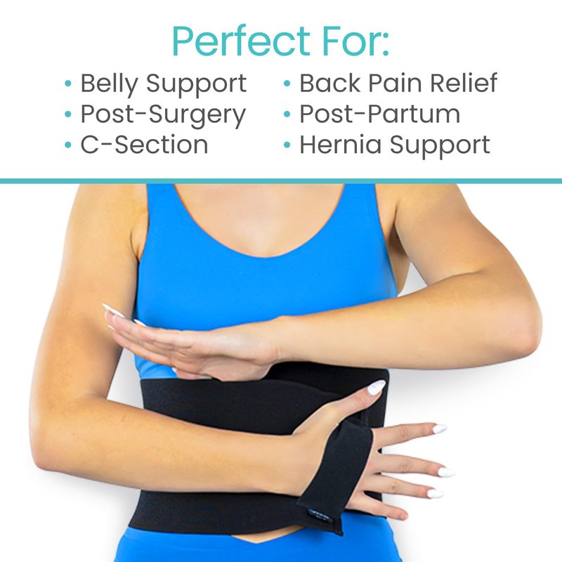 Vive Abdominal Binder Post Surgery (2 Panel) - Postpartum Belly Band - C-Section, Hysterectomy, Hernia Belt for Women, Men Black