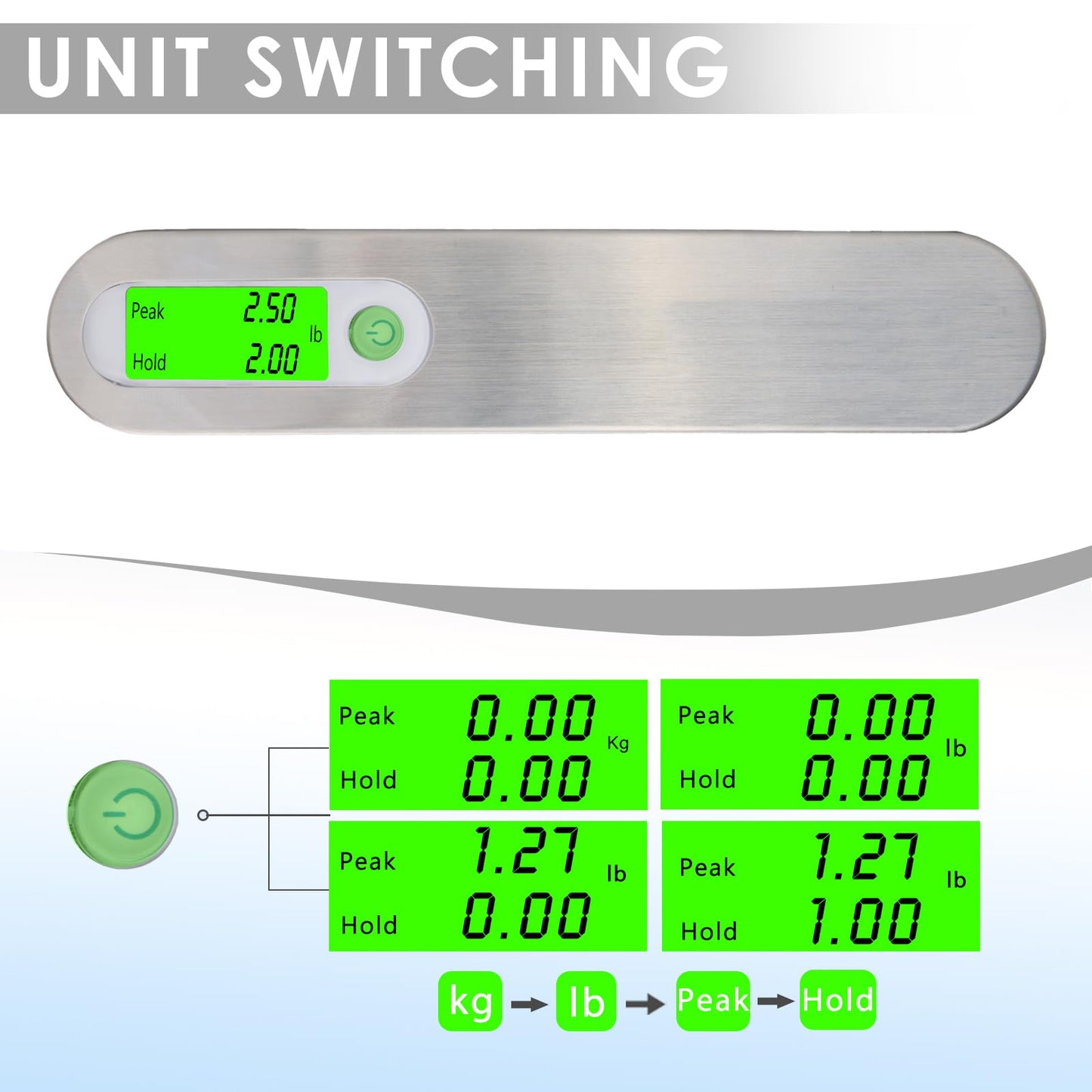 110lbs Archery Bow Scale for Draw Weight Digital Bow Scale with g/oz/kg/lb 4 Unit Conversions Luggage Scale for Traveling Bow Draw Weight Scale Recurve Bow Accessories (Silver) (Peak)