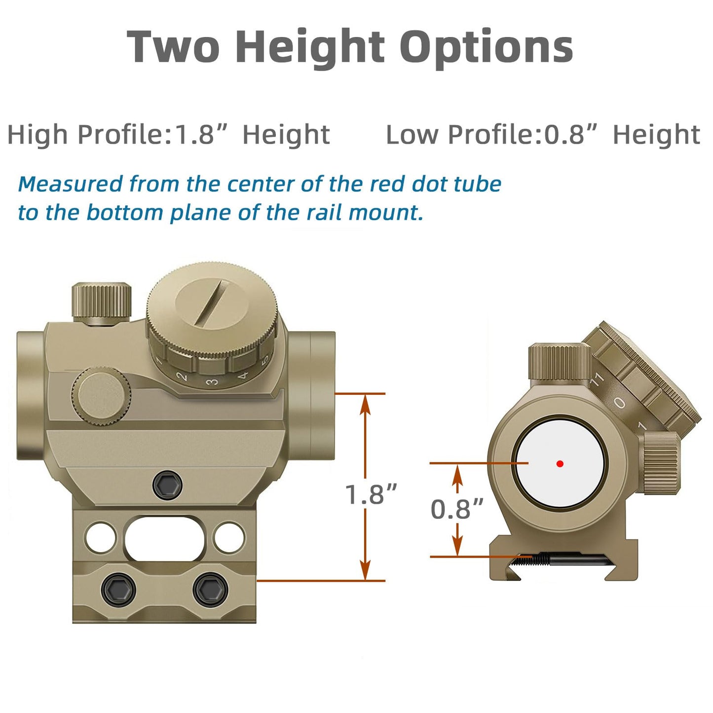 Beileshi Red Dot Sight, 4 MOA Compact Red Dot Gun Sight Rifle Scope with 1 inch Riser Mount (Sand Color)