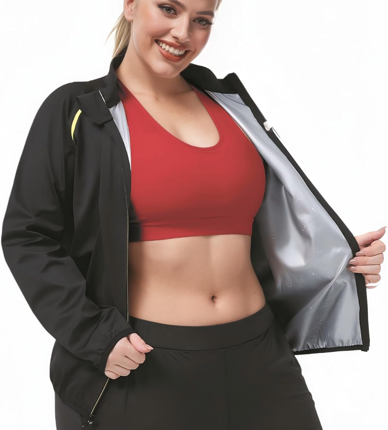 Sauna Jackets for Women - Plus Size Long Sleeve Zippered Sweat Shirt | Body Shaper for Gym & Fitness