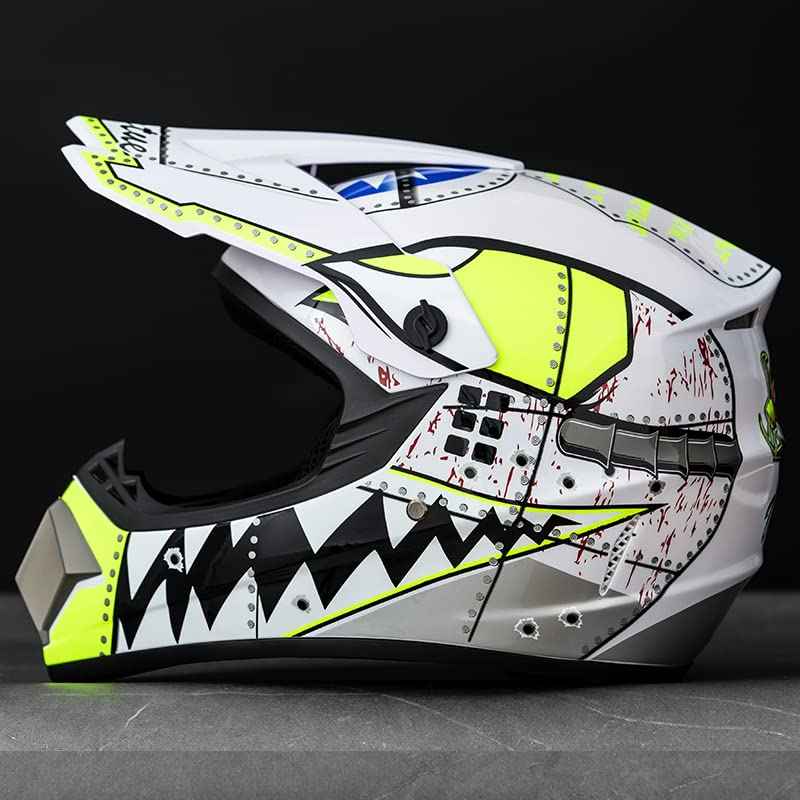 Senhill Youth ATV Dirt Bike Helmet, Motocross Helmet with Gloves Goggles Mask, Full Face Motorcycle Helmet, Adjustable Sun Visor & Quick Release Buckle, DOT/FMVSS 218 Approved (White, L)