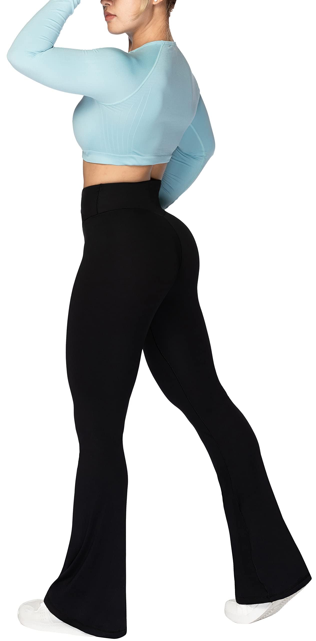 Sunzel Flare Leggings, Crossover Yoga Pants with Tummy Control, High-Waisted and Wide Leg, Sunzfly 32 Inseam, Black X-Large