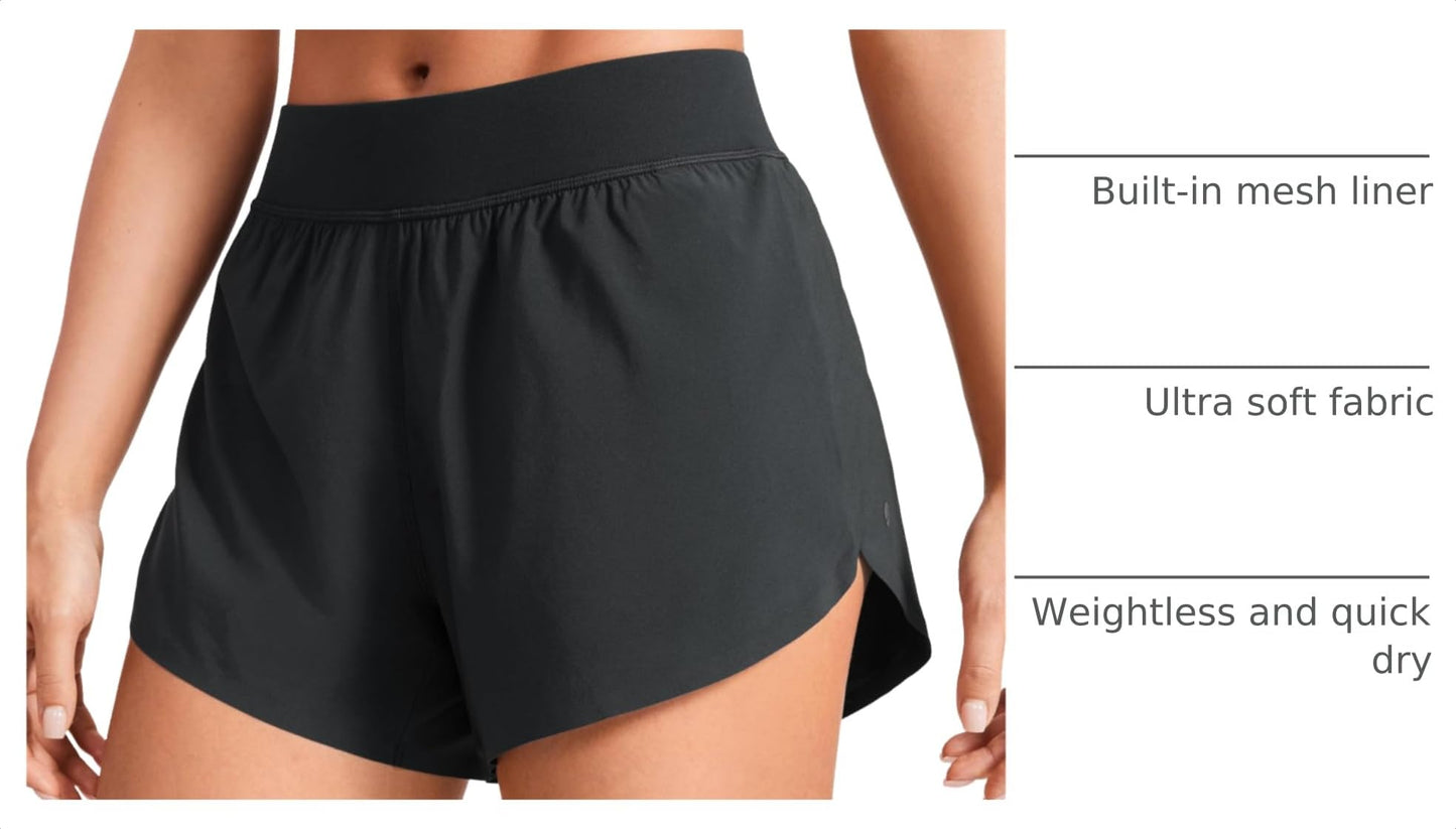 CRZ YOGA Mid Waisted Split Running Shorts 4" Mint Moment Small