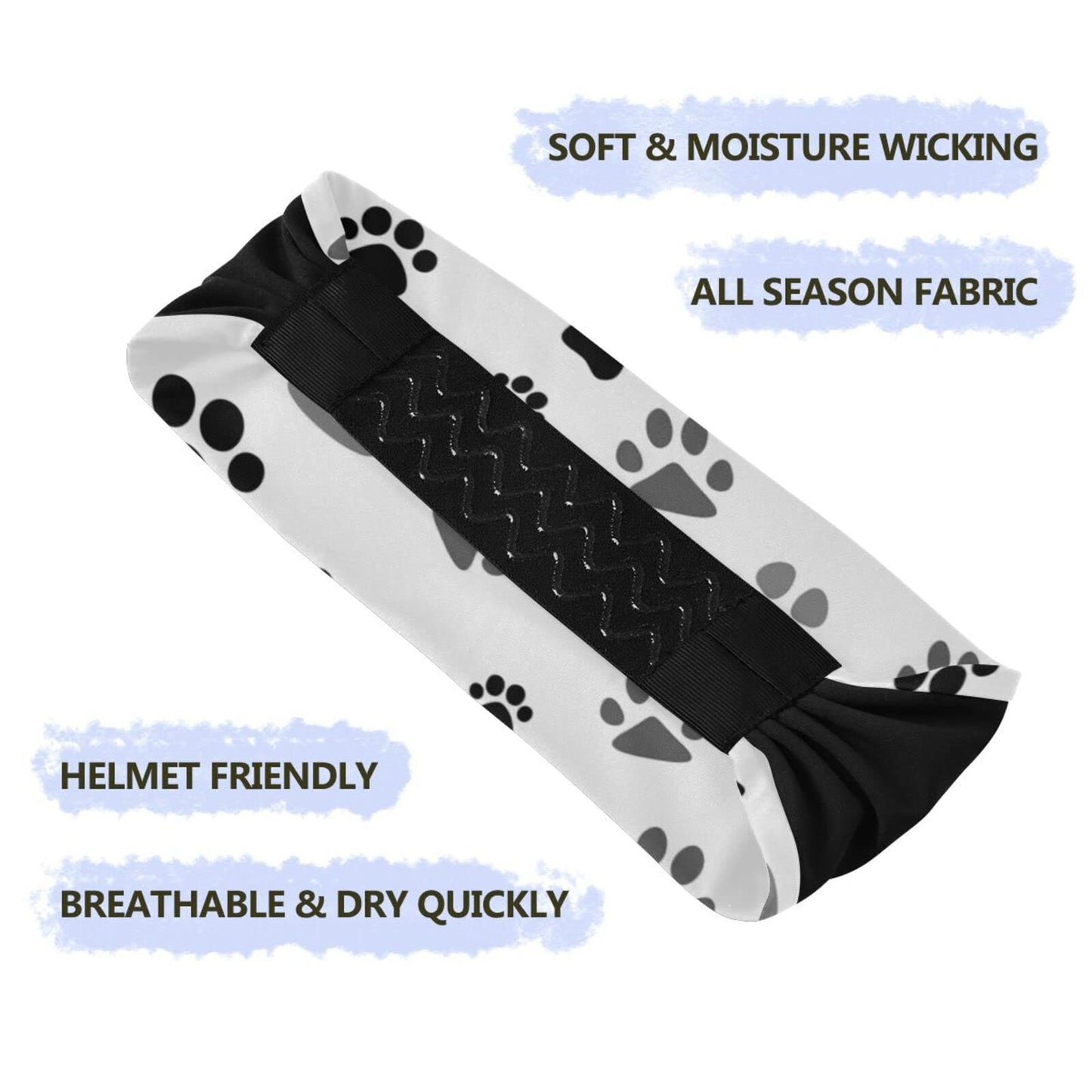 OTVEE Black Gray Dog Paw Print Headband for Women, Elastic Headwraps Hair Band Sweatband
