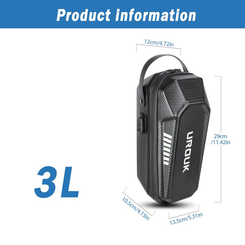 UROUK Electric Scooter Bag with USB Charging Port, 2L/3L Quick Release Scooter Storage Bag with Waterproof Hardshell, Large Scooters Handlebar Bag for E-Scooters, E-Bikes