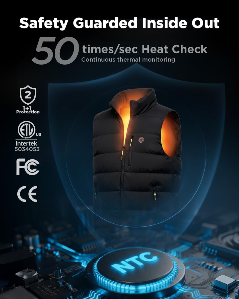 InoKraft Men Heated Vest with Battery Pack, Lightweight Quilted Vest (Charger Cable Included), Black, XL