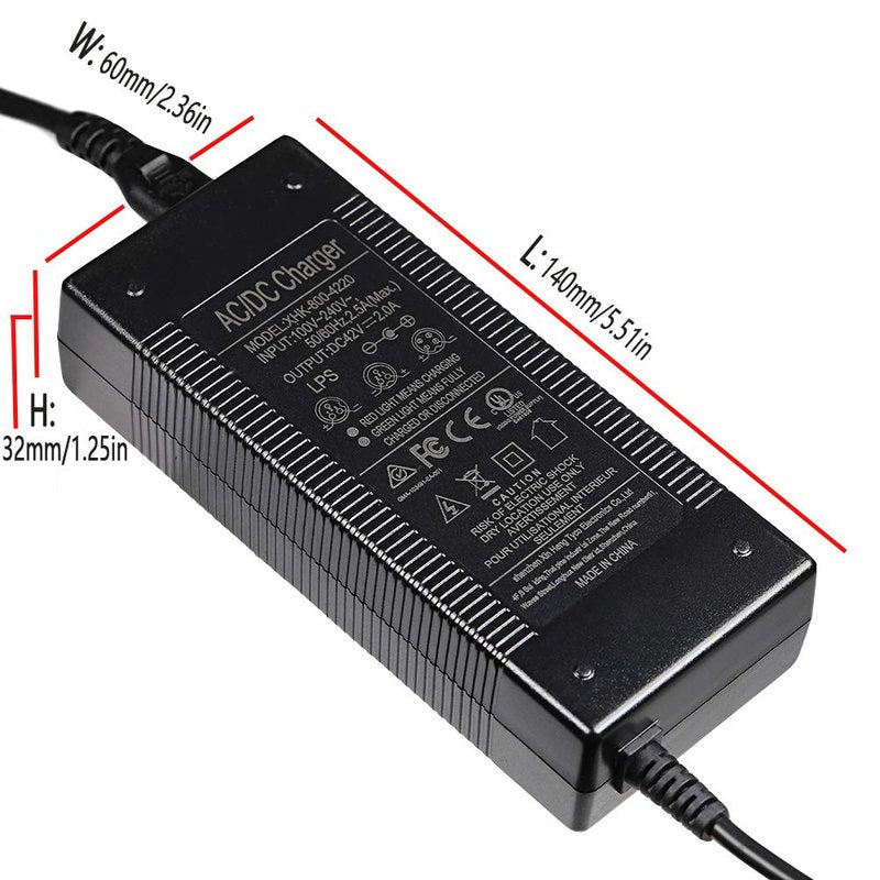 Mouow UL Certified 42V 2A Power Adapter 3-Prong Powerfast Inline Connector for 36V Pocket Mod,Dirt Quad,and Sports Mod More,Lithium Battery Charger