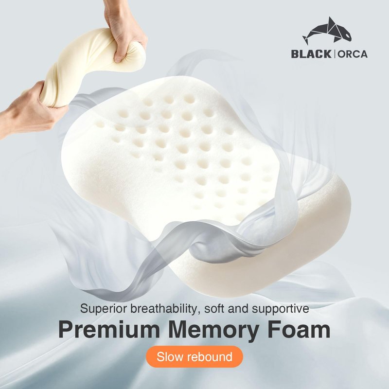 BLACK ORCA Memory Foam Camping Pillow, Lightweight & Portable Travel Pillow, Backpacking Pillow with Removable Cover, Ergonomic Pillows, Neck Lumbar Support for Outdoor Camp, Hiking, Backpacking Sleep