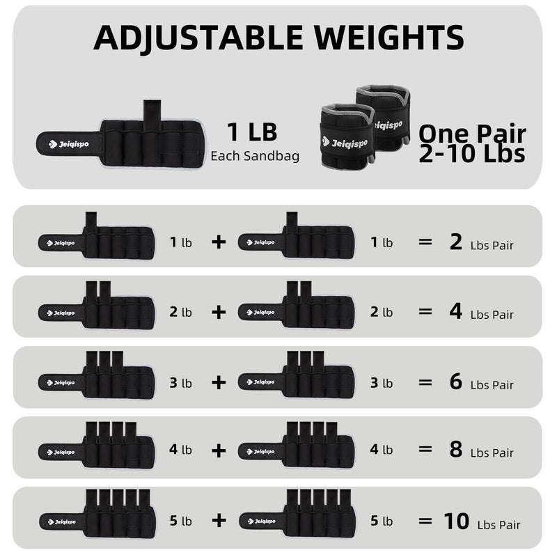 Adjustable Ankle Weights 1 Pair 2/4/6/8/10 LBS Wrist Leg Arm Weights for Women Men Kids,Strength Training with Removable Weight for Fitness Gym Workout Running Walking