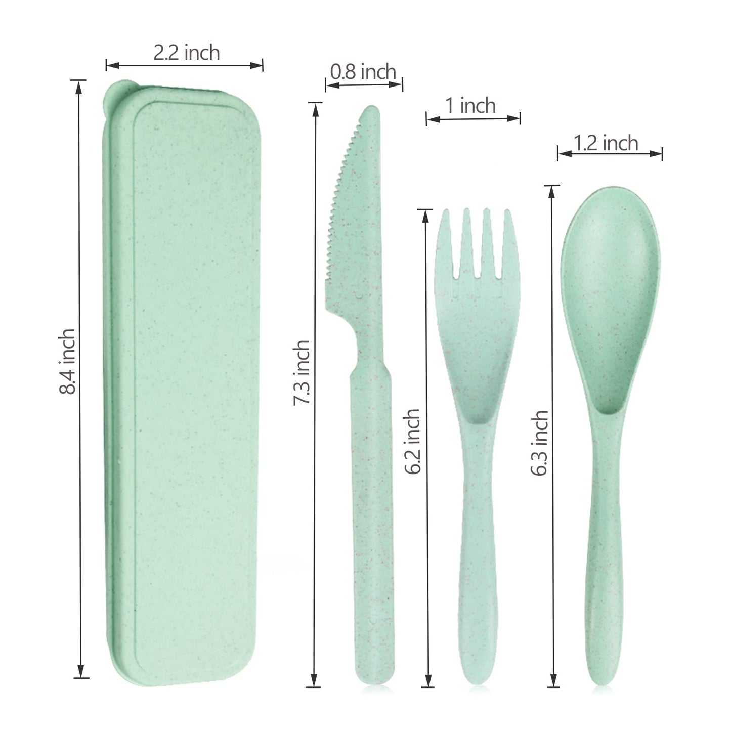 YDYTOP Reusable Travel Utensils Set with Case, Green Wheat Straw Portable Knife Fork Spoons Tableware, Eco-Friendly BPA Free Cutlery for Kids and Adults as Travel Picnic Camping Utensils