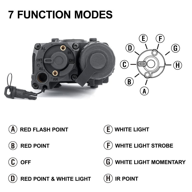 Airsoft Tactical Aiming Laser Sight, 8 Modes with Red Laser + IR Laser + Withe LED Flashlight, Compatible with 20mm Picatinny Rail CQB GBB