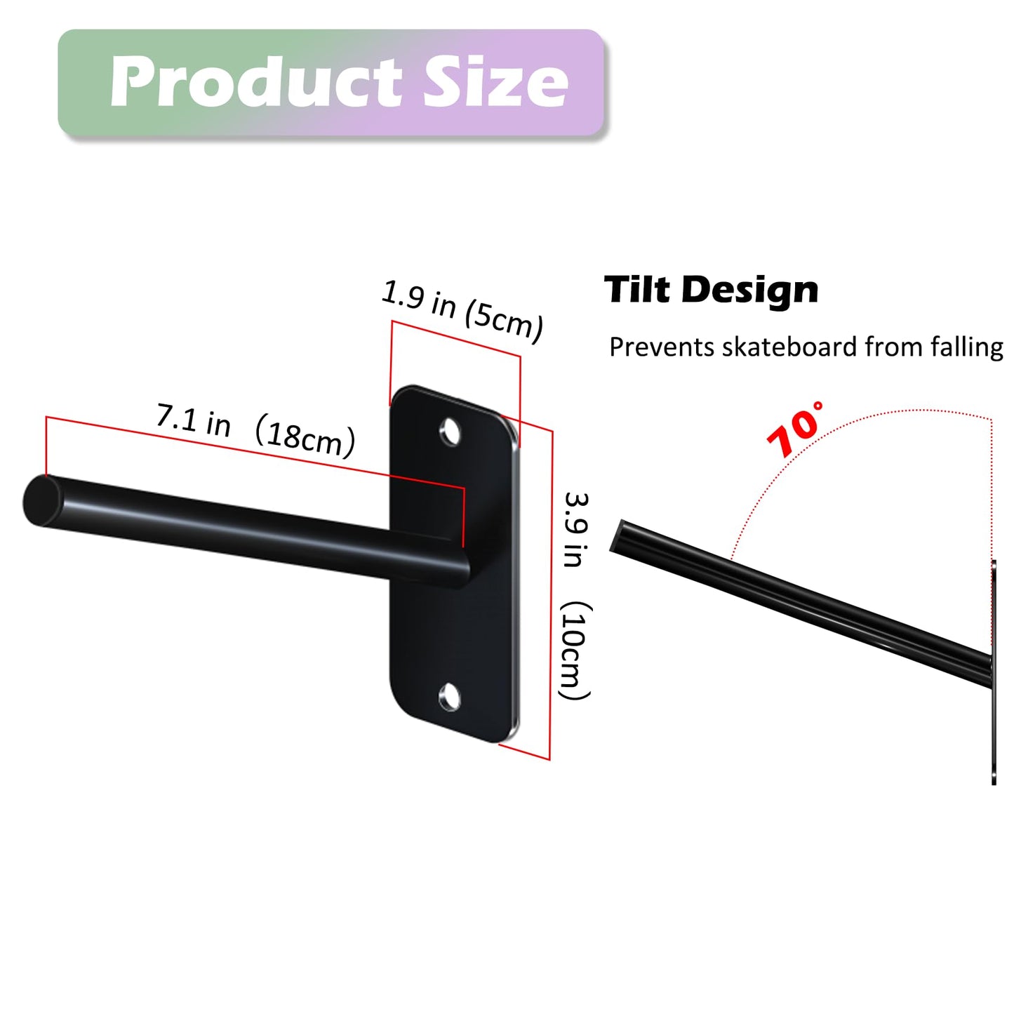 Lhysn Skateboard Wall Mount Skateboard Hanger Skate Deck Display Holder Skateboard Hook Ski Rack for Garage Longboard Rack Snowboard Storage (4pcs)