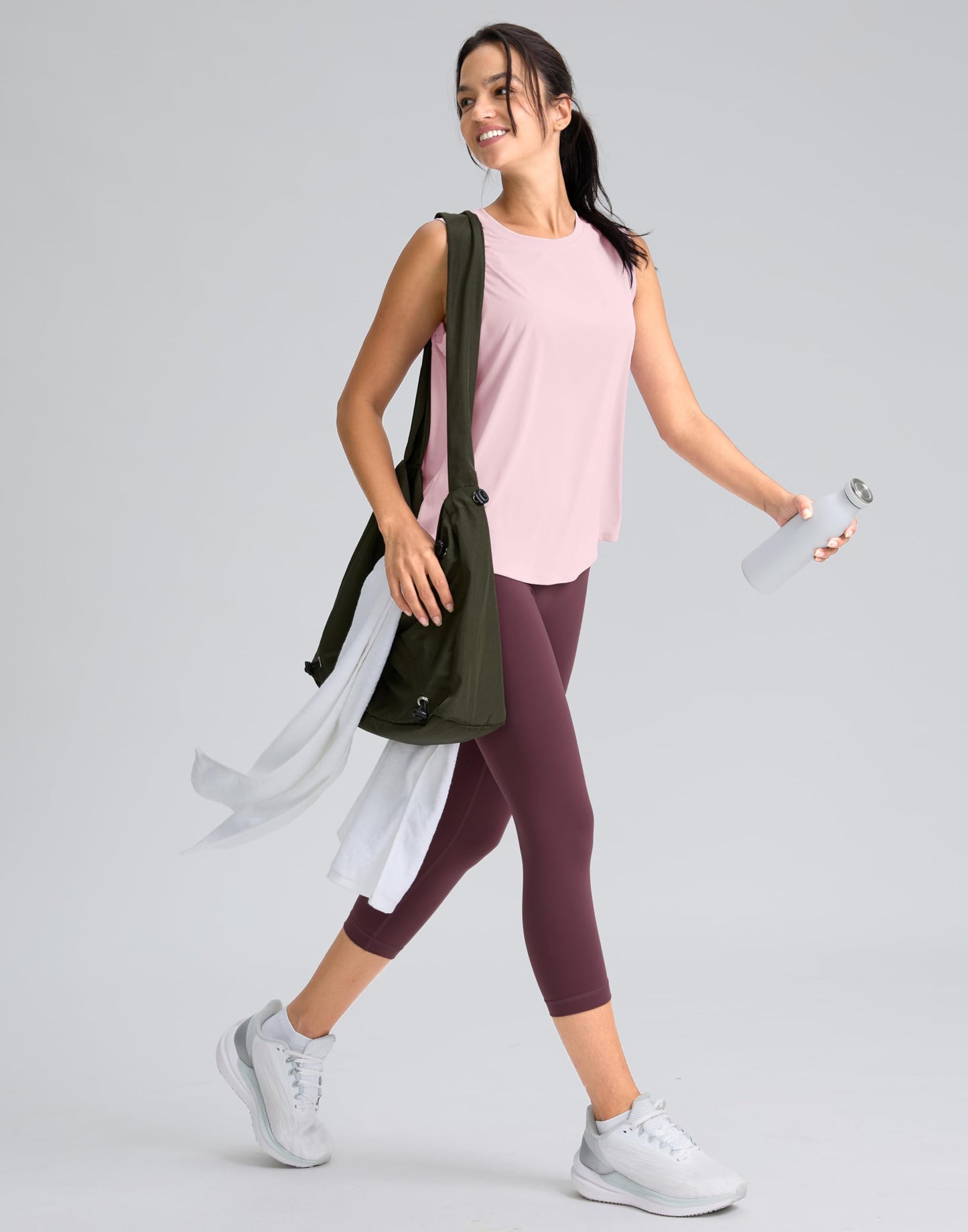 SANTINY Women's Sleeveless Workout Tops Breathable Lightweight Active Tennis Yoga Shirts Athletic Running Tank Tops for Women (Pink_L)